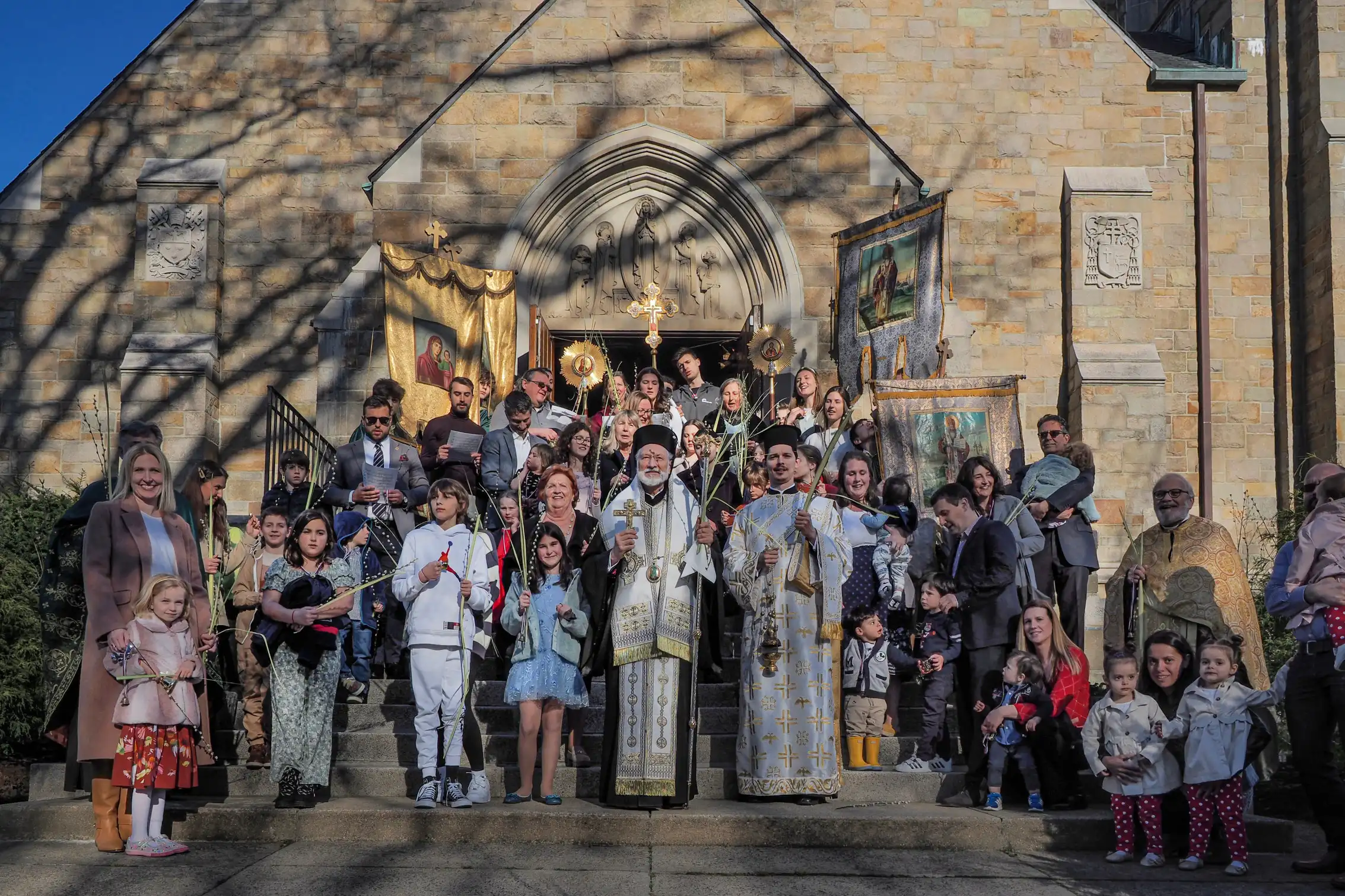 The parish on the cathedral steps, Palm Sunday